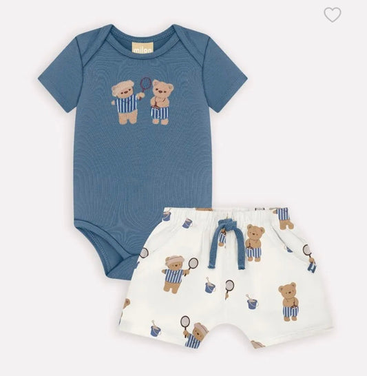 Milon Set Onesie Y Shorts Osos Azul