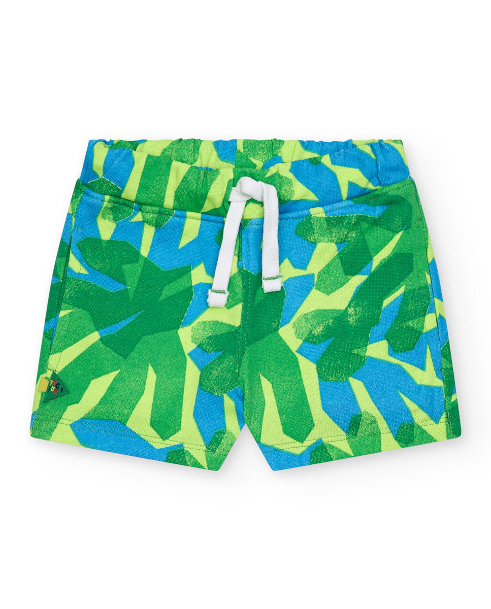 TucTuc  Conjunto para niño con camiseta blanca y bermuda tropical. Colección: Color The Sea