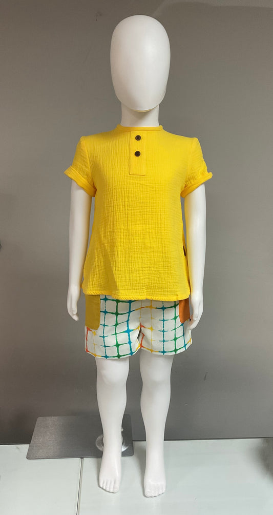 José Varón Conjunto Niño Blusa Amarilla Pantalón Corto Multicolor