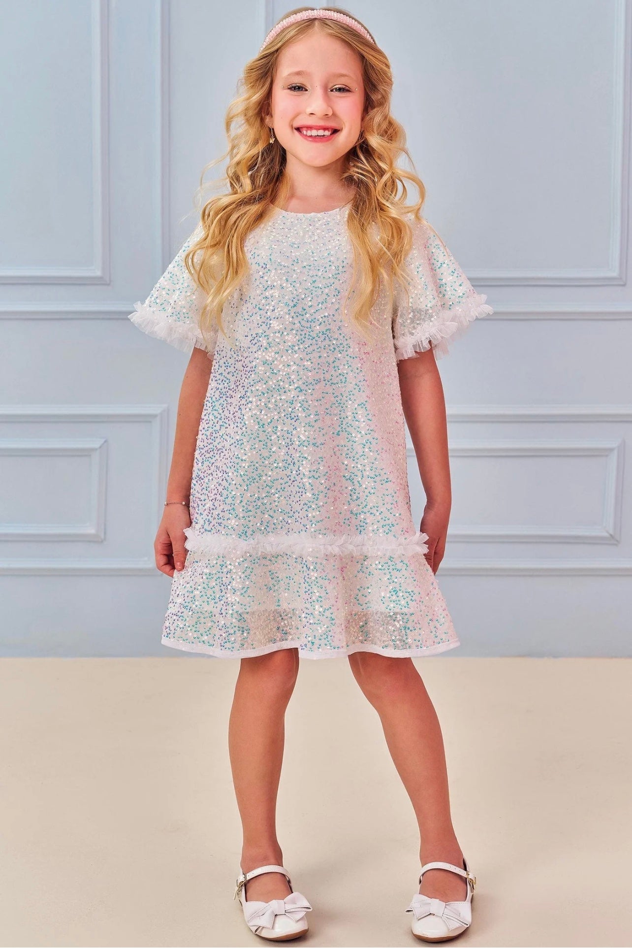 Kukiê Shine Paetê Dress Off White