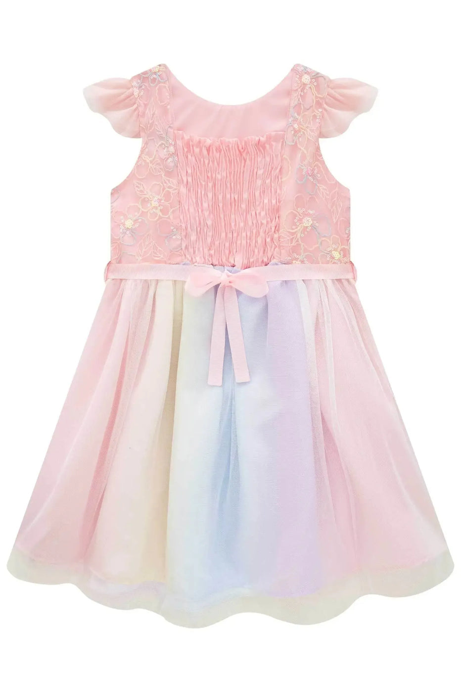 Infanti Vestido Niña Rosa En Tul Bordado Flores Lentejuelas
