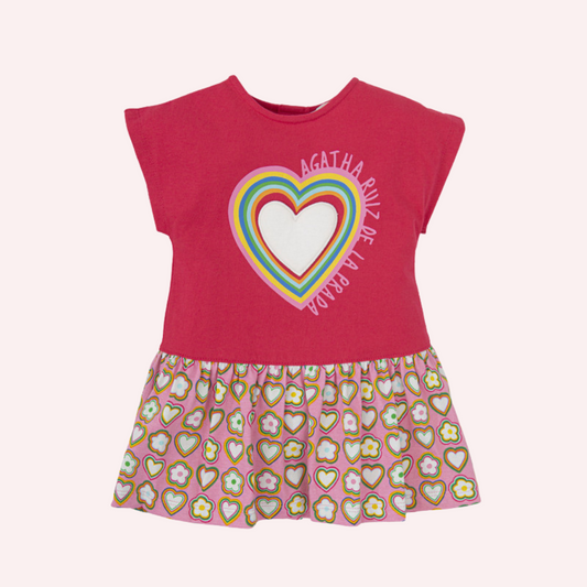 Agatha Ruiz De La Prada Coral Rainbows and Hearts Short Sleeves Dress