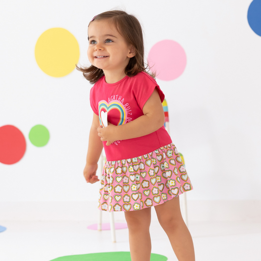 Agatha Ruiz De La Prada Coral Rainbows and Hearts Short Sleeves Dress