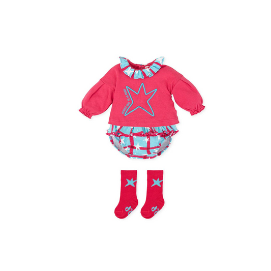 Agatha Ruiz De La Prada Coral Ruffle Neck Sweatshirt and Bottom Cover Set