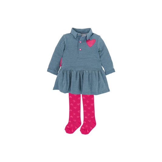 Agatha Ruiz De La Prada Indigo Heart Dress and Fuchsia Tights