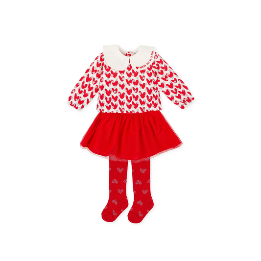 Agatha Ruiz De La Prada Red and Silver Hearts Shirt with Tulle Skirt and Leotards Set