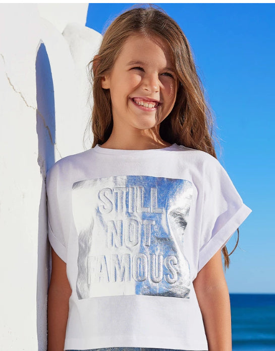 TucTuc NK Straberry Sorbet Camiseta de manga corta para niña en blanco y estampado metálico