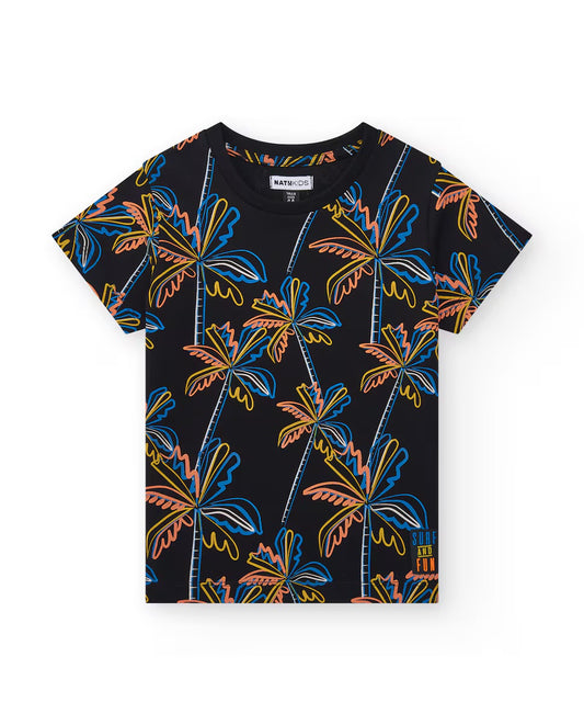 TUC TUC Conjunto Camiseta para niño en negro con estampado tropical Bermuda en negro con bolsillo lateral y cordón de ajuste