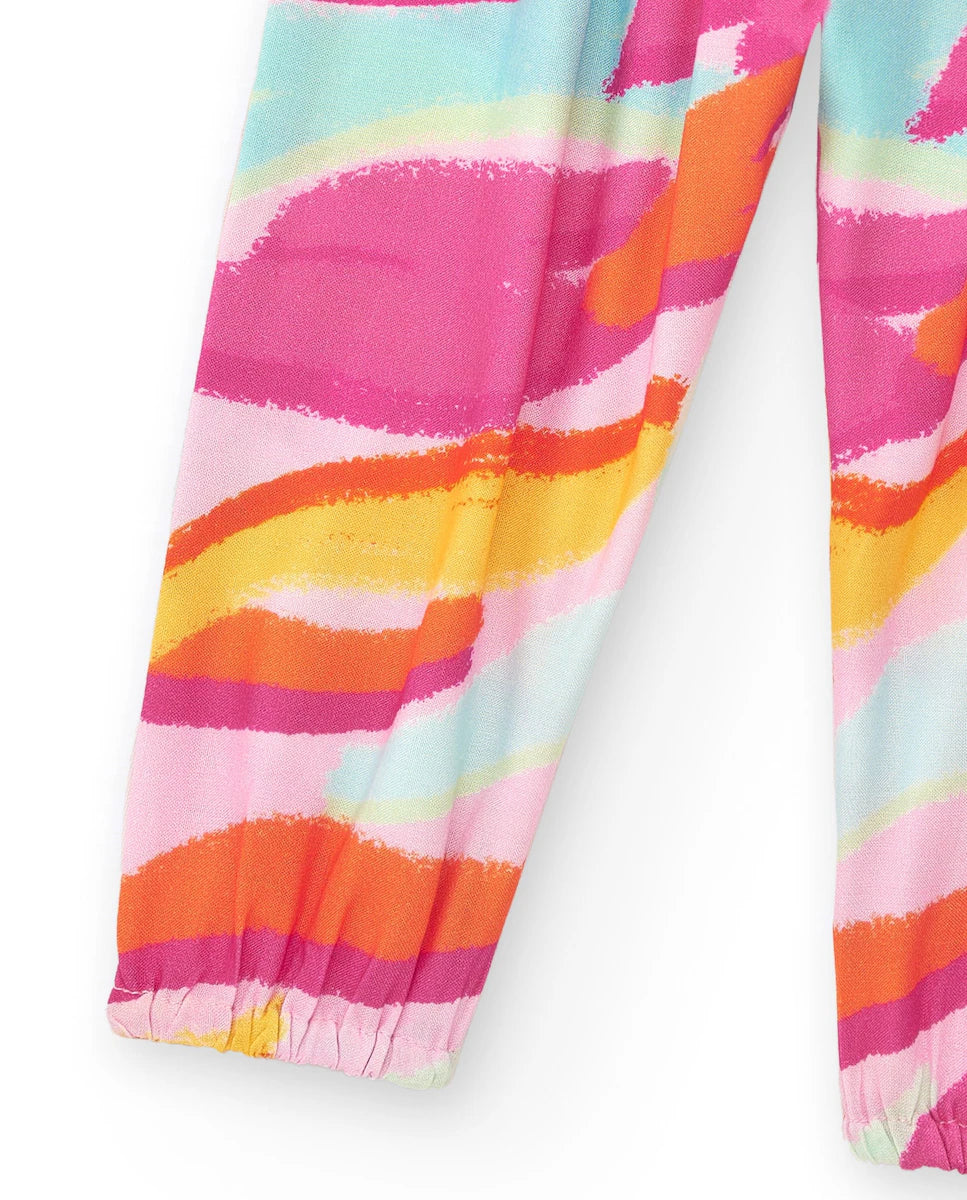 Tuc Tuc Conjunto Top y Pantalón rosa para niña con estampado multicolor y lazos en los tirantes