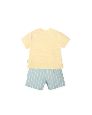 Tutto Piccolo CONJUNTO CAMISETA TRACTOR Y BERMURA RAYAS AZUL