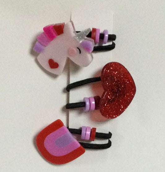 Lilies & Roses VAL25- Unicorn Glitter Heart Hair Ties Ponytail