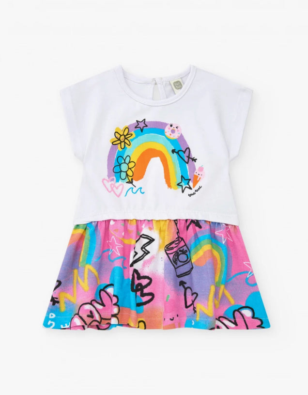 Tuc Tuc Vestido para niña en rosa con arcoíris y falda fluida