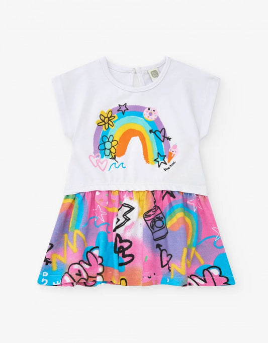 Tuc Tuc Vestido para niña en rosa con arcoíris y falda fluida