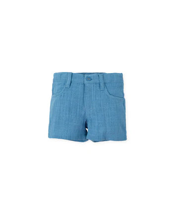 TUTTO PICCOLO CONJUNTO CAMISA CUADROS AGUAMARINA BERMUDA AZUL ATLÁNTICO