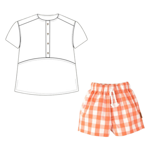 Cocote Baby & Kids Short Sleeves Shirt and Orange Checkered Shorts