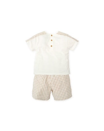 TUTTO PICCOLO CONJUNTO CAMISETA Y BERMUDAS PUNTO Y VICHY ARENA BEBÉ