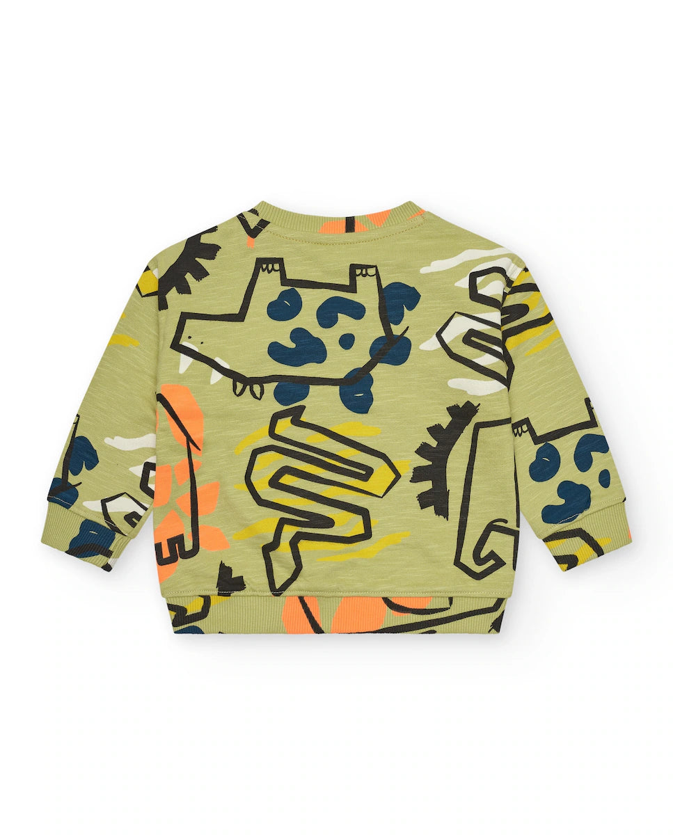 Tuc Tuc Conjunto Sudadera y Bermudas caqui para niño con estampado de animales y detalles en color
