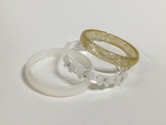 Lilies & Roses Bows White Glitter Gold Bangles