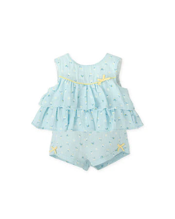 Tutto Piccolo CONJUNTO BLUSA Y SHORT FLORES AGUAMARINA