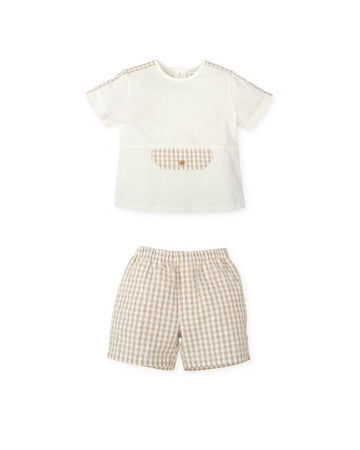 TUTTO PICCOLO CONJUNTO CAMISETA Y BERMUDAS PUNTO Y VICHY ARENA BEBÉ