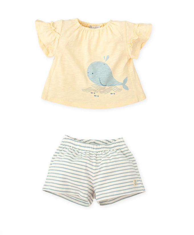 Tutto Piccolo Conjunto Camiseta Y Short Punto Ballena Amarillo