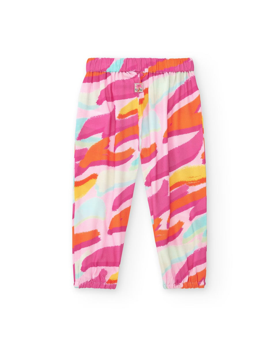 Tuc Tuc Conjunto Top y Pantalón rosa para niña con estampado multicolor y lazos en los tirantes