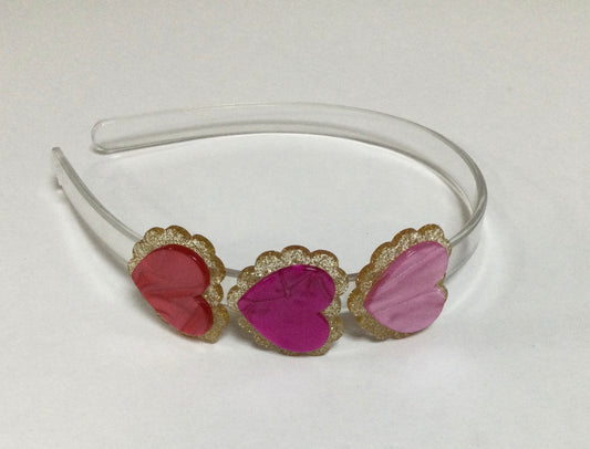 Lilies & Roses Hearts Pink Red Glitter Pearlized Headband