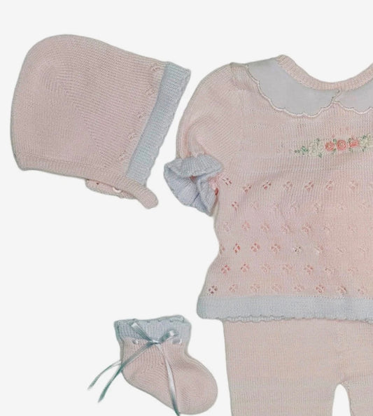 Karela Kids Pink/ White Knitted Set With Blanket