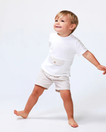 TUTTO PICCOLO CONJUNTO CAMISETA Y BERMUDAS PUNTO Y VICHY ARENA BEBÉ