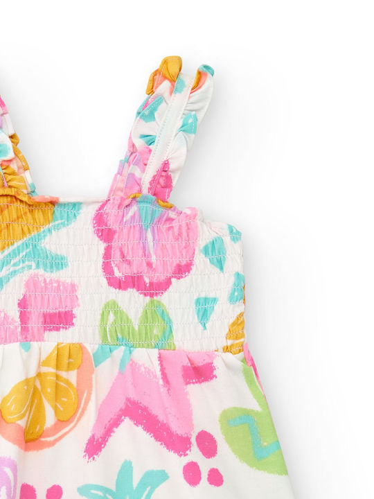 TucTuc Sunrise is a Lemon  Vestido blanco para niña con estampado floral y tirantes fruncidos. Colección: Sunrise Is A Lemon
