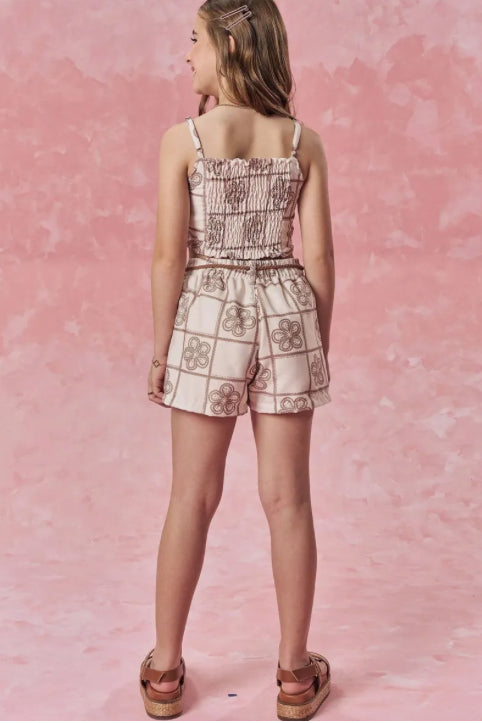 Vic & Vicky Conjunto Cropped Top Y Short Beige Claro