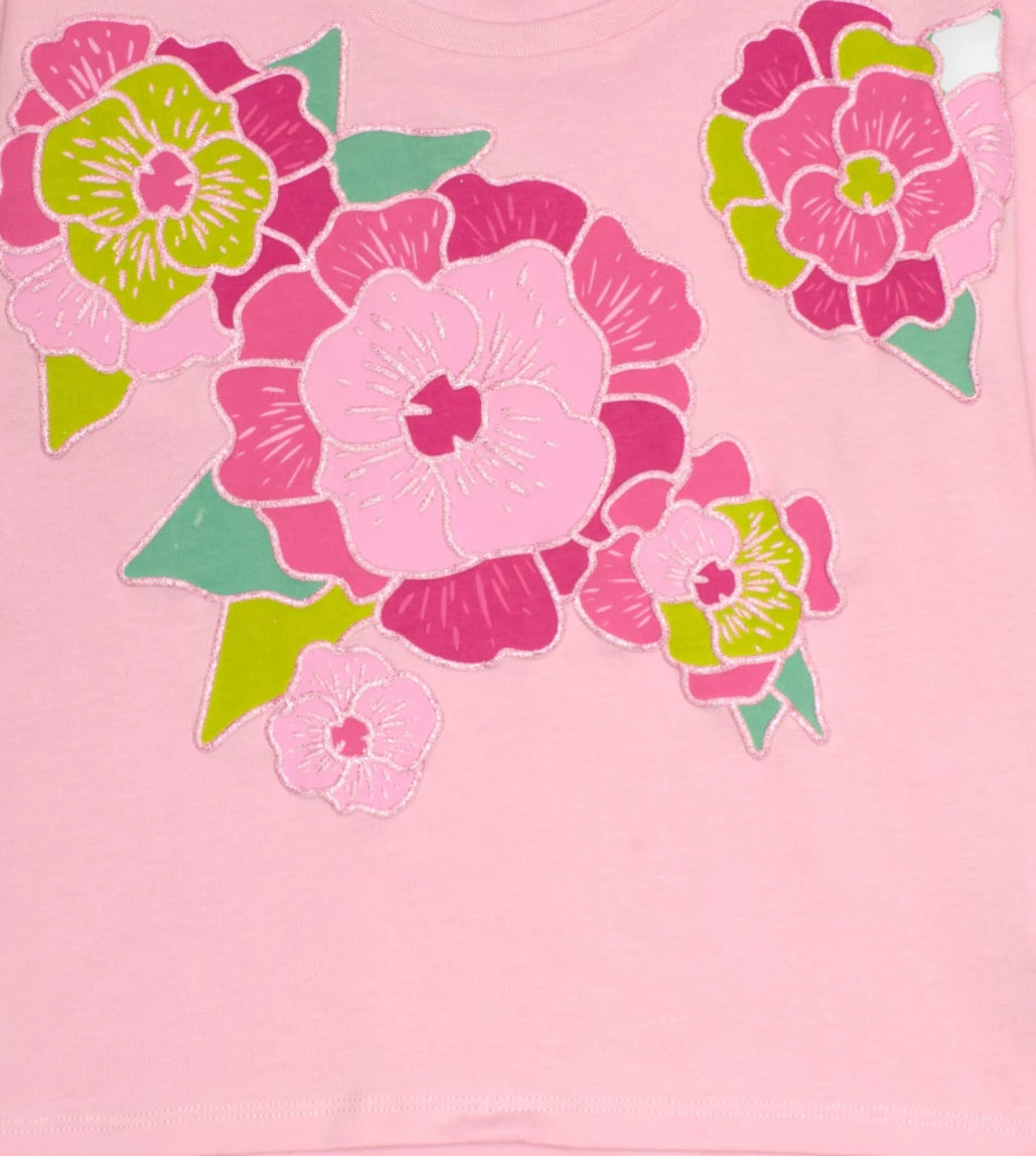 TucTuc NK Conjunto Niña Camiseta manga larga flores bordadas y Pantalón mezclilla color rosa.