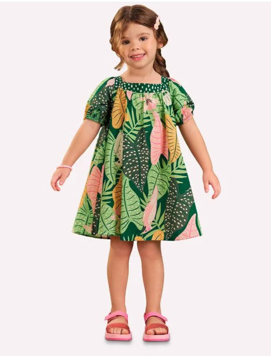 Nanai Vestido Infantil Hojas Verdes