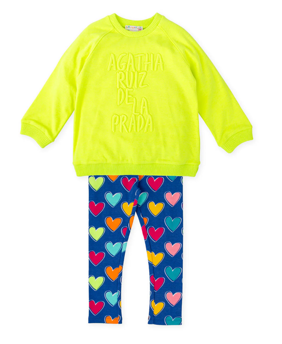 AGATHA RUIZ DE LA PRADA CONJUNTO SUDADERA LIMA Y LEGGINS CORAZONES