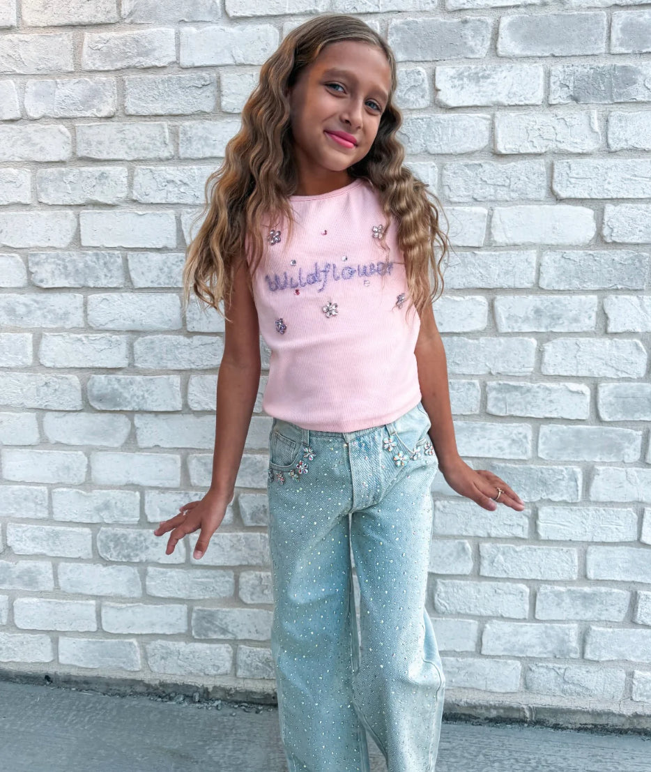 TWD Wide Leg Gem Embellished Jeans