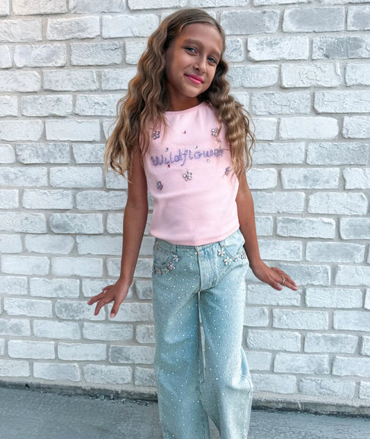 TWD Wide Leg Gem Embellished Jeans