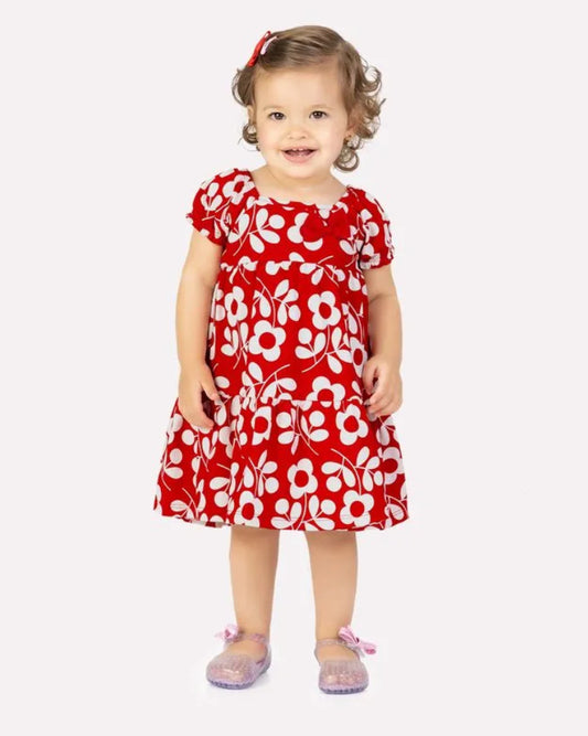 Kyly Vestido Infantil Rojo Floral