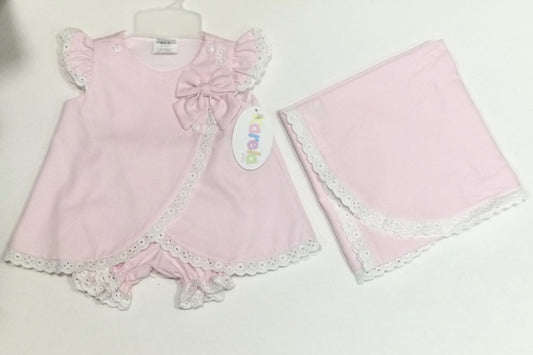 Karela Kids Piqué Dress With Lace And Blanket Matching Ref. 596