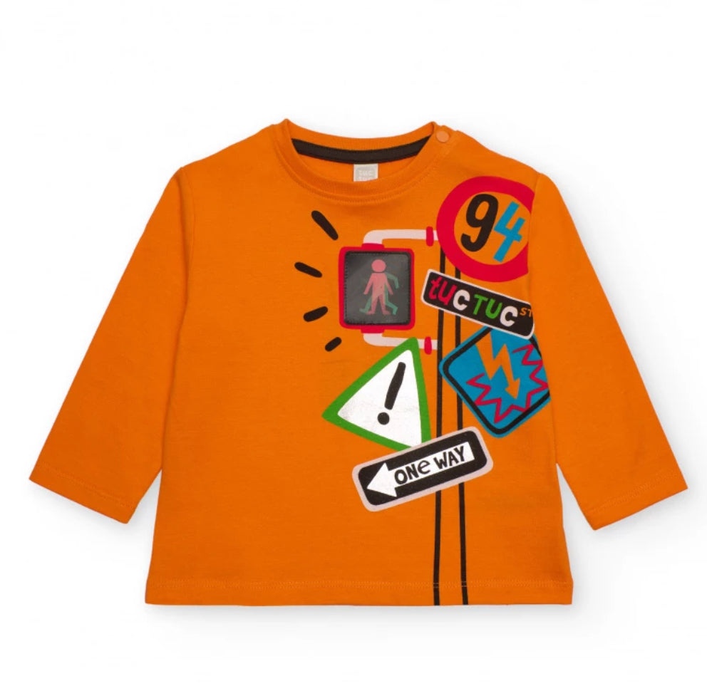 TucTuc Conjunto Niño Camiseta Manga Larga Estampados Señales Trafico Pantalón Gris Estampado Herramientas