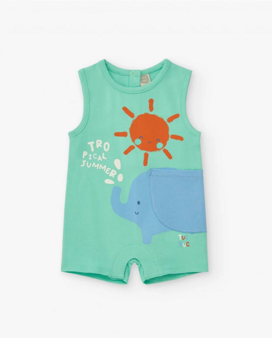 TucTuc Pelele Verde Sin Mangas Para Niño Con Estampado De Elefante Y Sol