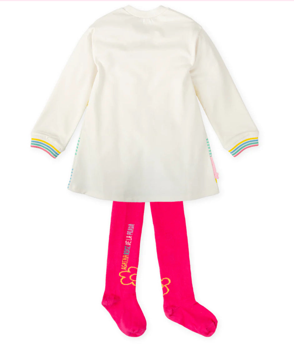 AGATHA RUIZ DE LA PRADA VESTIDO ICONOS BLANCO CON LEOTARDOS