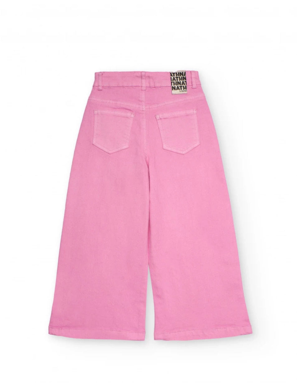 TucTuc NK Conjunto Niña Camiseta manga larga flores bordadas y Pantalón mezclilla color rosa.