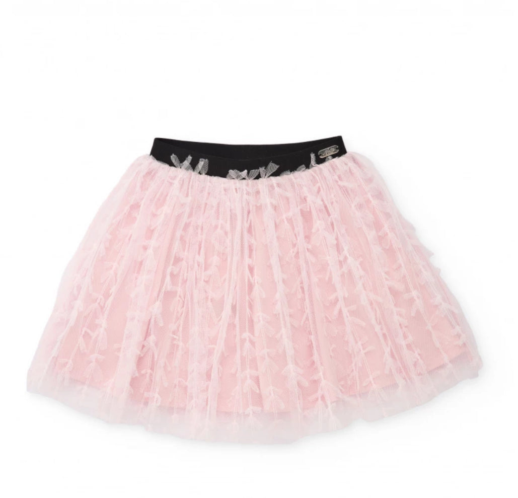 TucTuc NK Conjunto Niña Camiseta Negra Manga Larga Detalle Lazo   Falda Tul Rosa