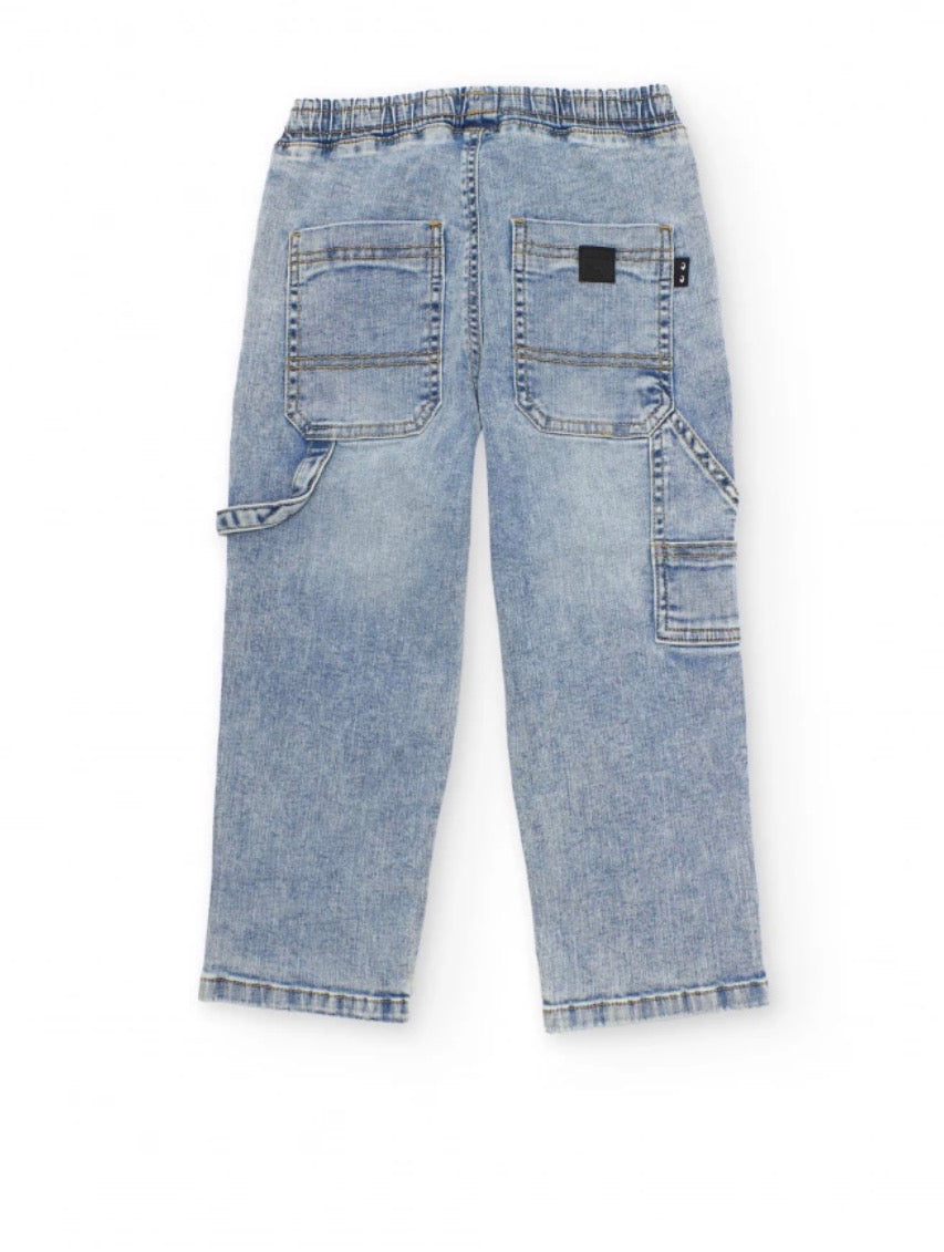 TucTuc NK Conjunto Niño Camisa Palmeras y Pantalón en denim azul lavado