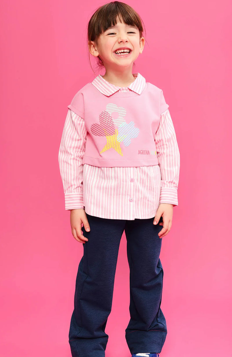 AGATHA RUIZ DE LA PRADA CONJUNTO CAMISA COMBINADA FRESA Y PANTALÓN DENIM