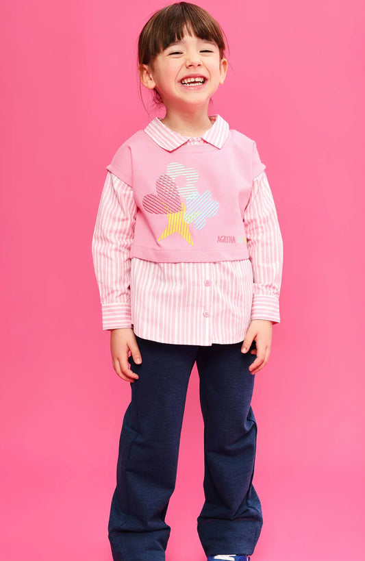 AGATHA RUIZ DE LA PRADA CONJUNTO CAMISA COMBINADA FRESA Y PANTALÓN DENIM