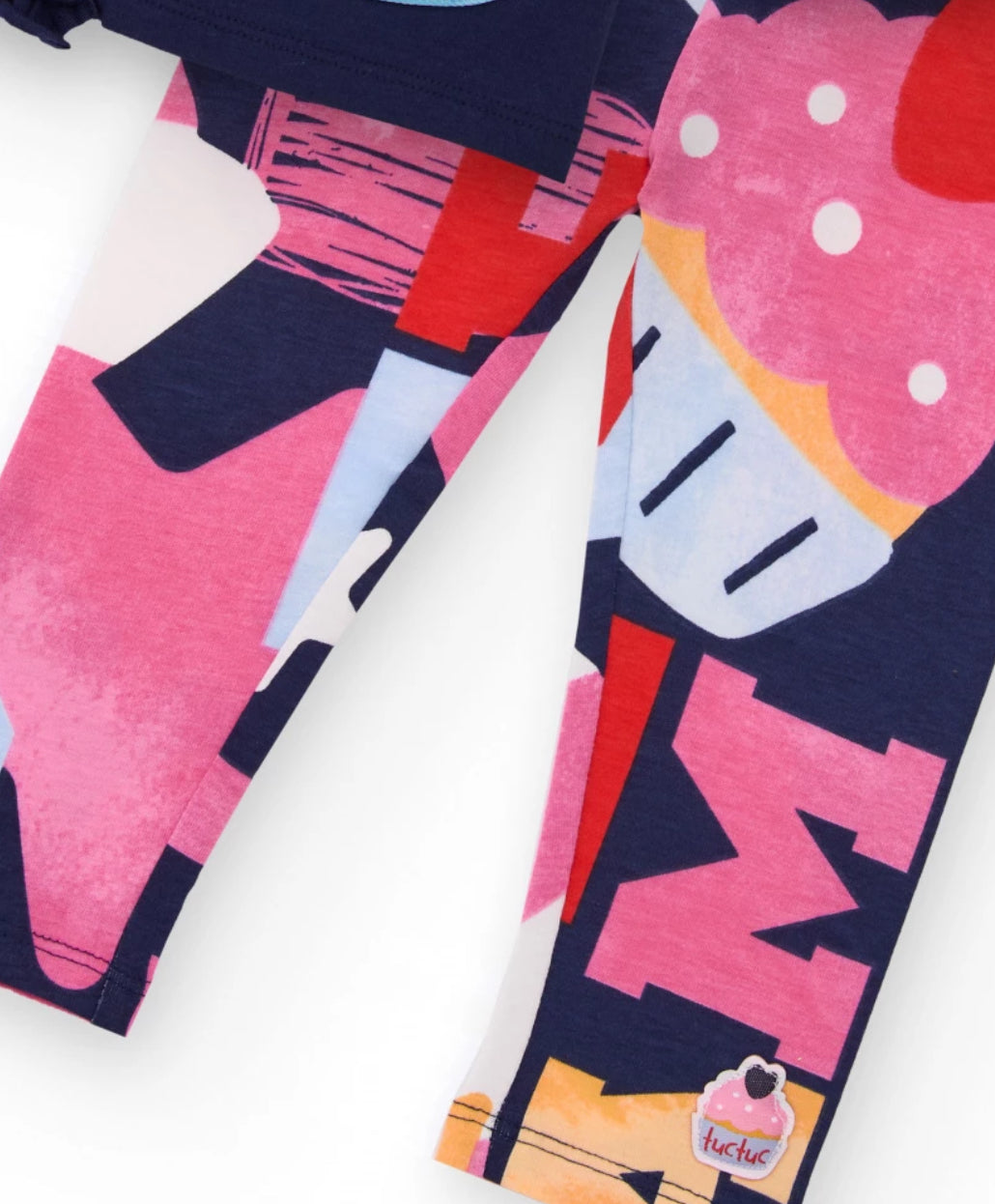 TucTuc Conjunto Camiseta Azul Marino Bolso Cupcake Y Legging Cupcake Y Estrellas