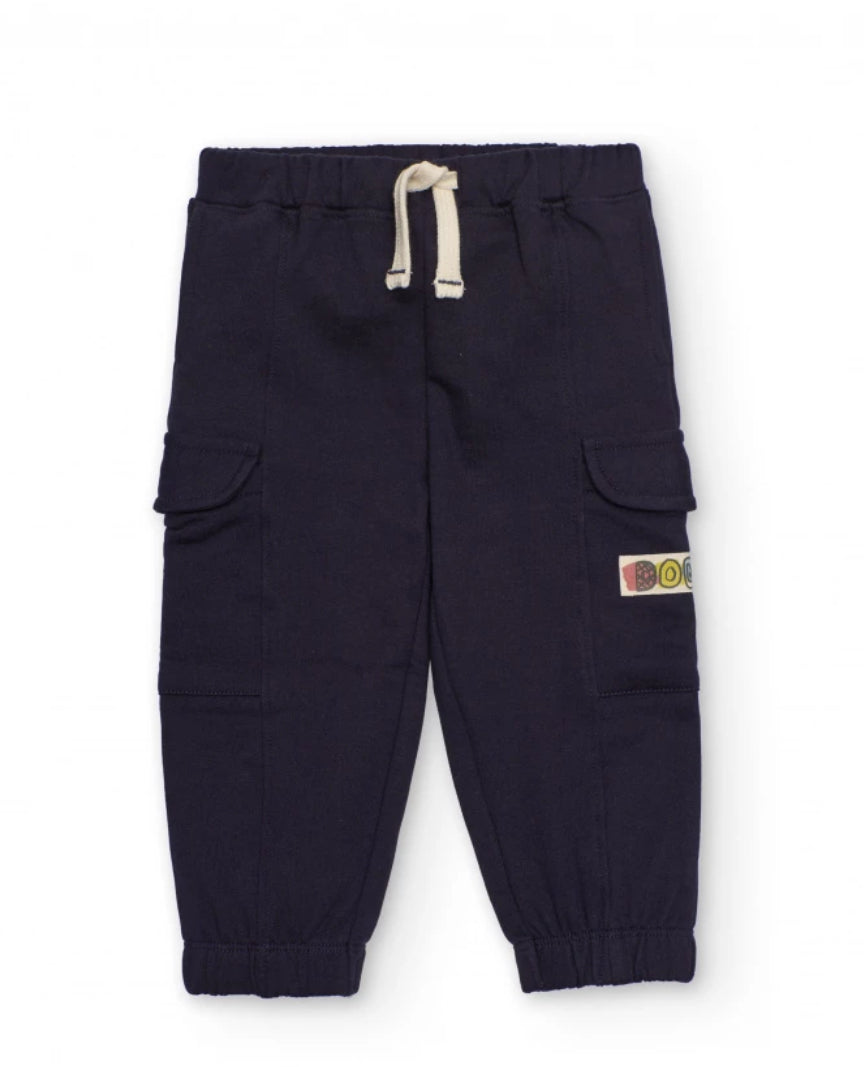 TucTuc Conjunto Niño Camiseta Manga Larga Estampado Perros Pantalón jogger azul marino con bolsillos cargo