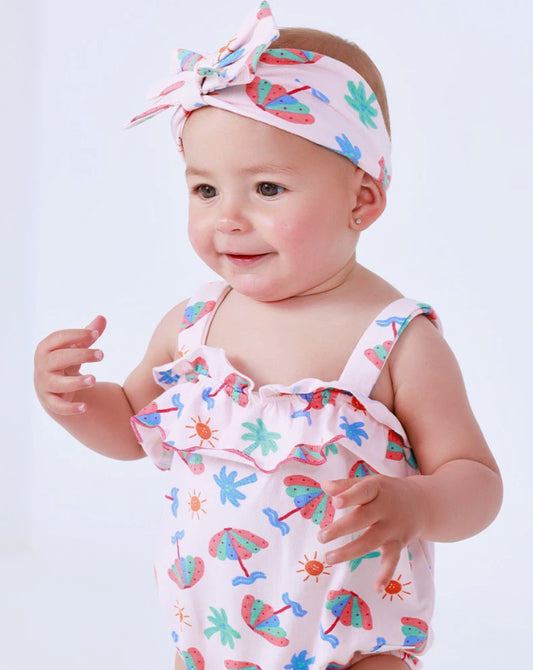 TucTuc Tropical Summer Diadema De Punto Para Niña Rosa Con Estampado Tropical De Palmeras Y Soles