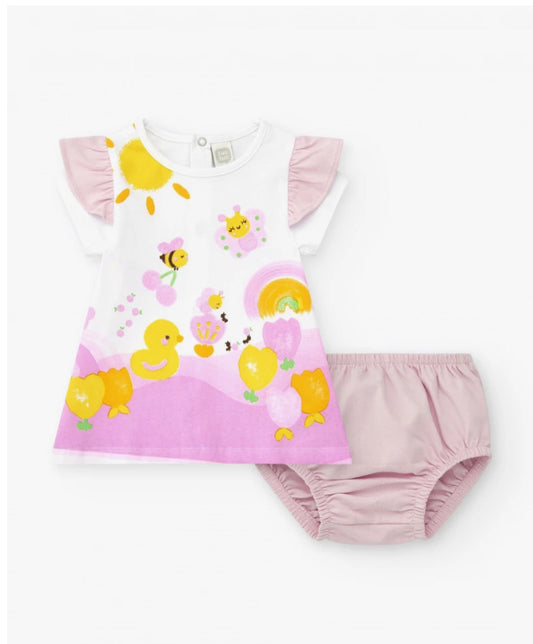 TucTuc Conjunto De Punto Para Niña Con Vestido Blanco Estampado